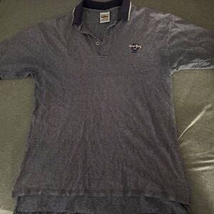 Hard Rock Cafe Men's Heathered Navy Polo with Contrast Collar